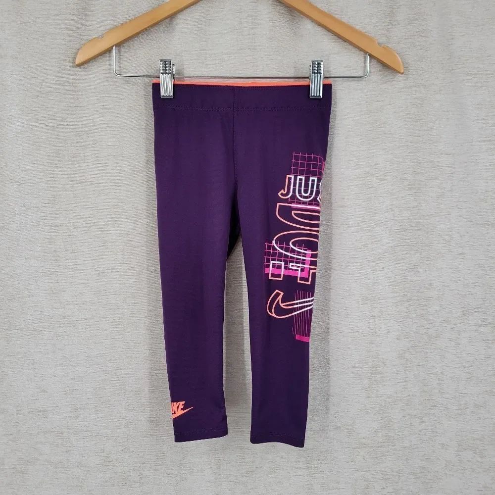 Nike Girls' Purple Leggings with Pink Accent Just Do It Graphic Toddler Size 3T